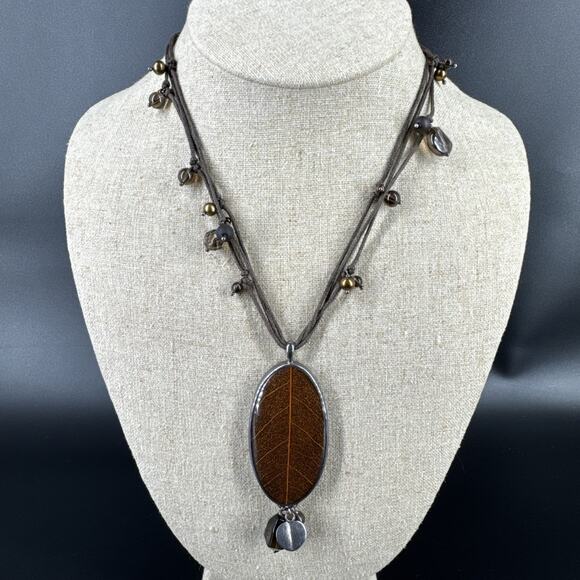 SILPADA Sterling Silver Soursop Leaf Pendant Waxed Cotton Cord Necklace N2100 - Picture 1 of 16